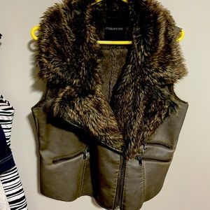 Faux leather and faux fur vest